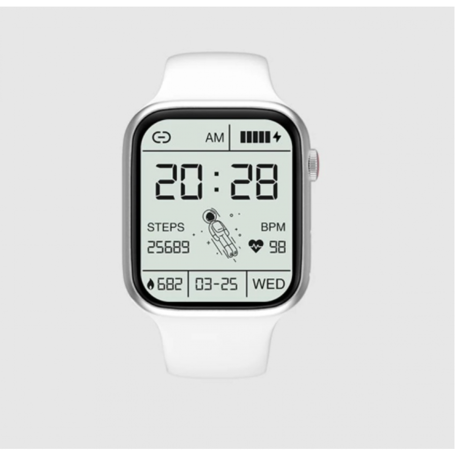 Smartwatch KlaussTech cu Bluetooth, Ecran Digital 1.75 inch, Acumulator 280mAh, Android/iOS, Monitorizare cardiaca, Incarcare Wireless, Alb