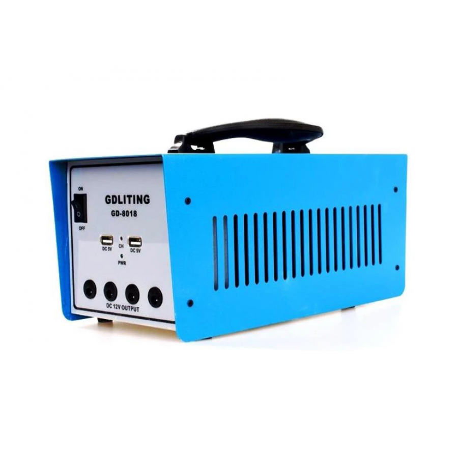 Sistem Solar Voltaic cu 3 Becuri LED SMD, 2 x Sloturi USB 5V, Panou solar 20W 34 x 45 cm, Invertor 220 V, Buton ON/OFF, Albastru