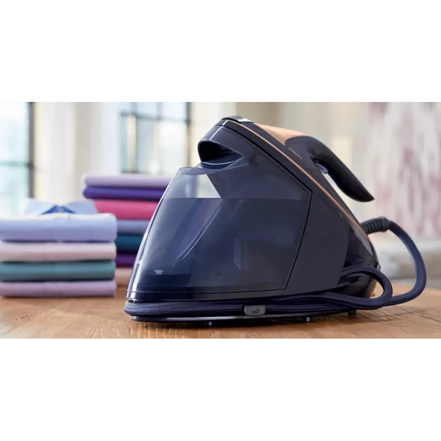 Statie Philips de calcat cu Jet de Abur 750 g/min,  3100 W, ActiveSense, Talpa SteamGlide Elite, 1.8 L, Negru