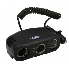 Stecher Triplu KlaussTech, 3 Iesiri x 12 V, Indicatori luminosi, Design compact, Modern, Negru