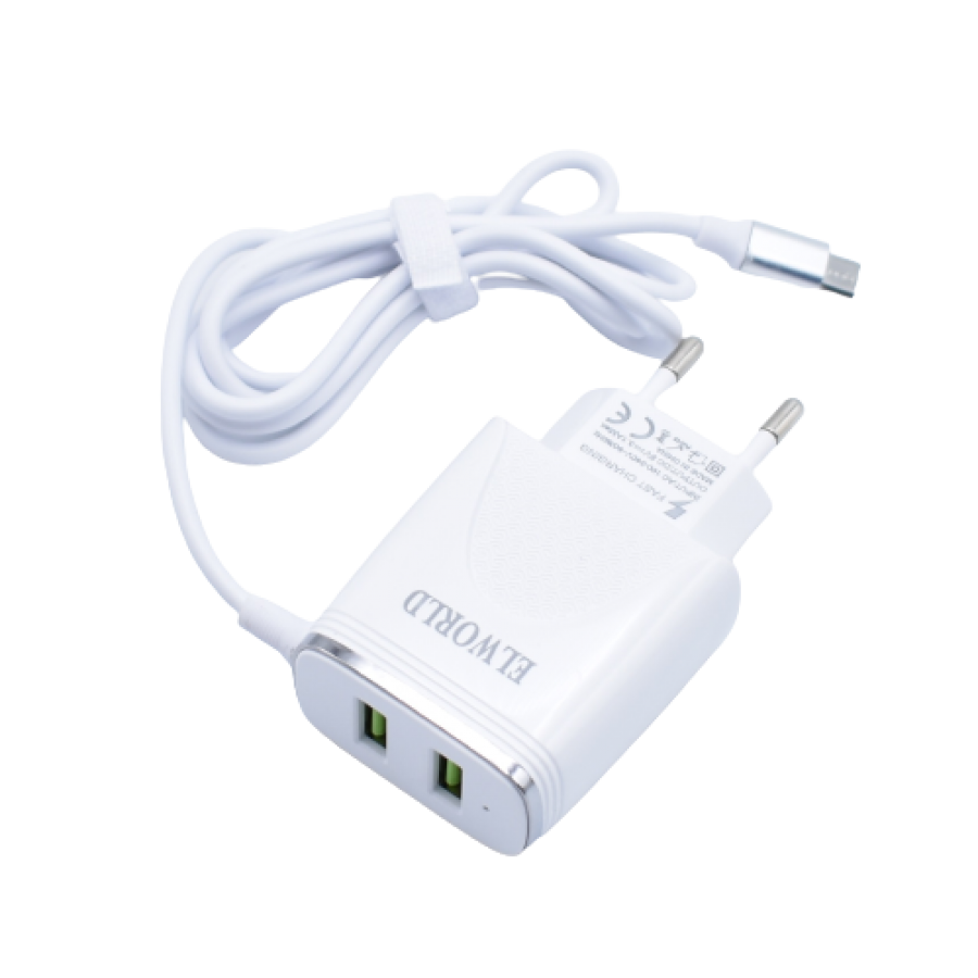 Incarcator Retea, Klausstech, Fast Charging, 2xusb, Microusb, 5-v, 3.1a, Ac 100v-240v/60hz, Flexibil, Alb