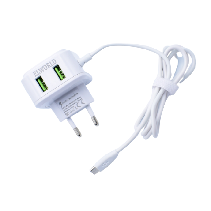 Incarcator Retea, Klausstech, Fast Charging, 2xusb, Microusb, 5-v, 3.1a, Ac 100v-240v, Flexibil, Alb