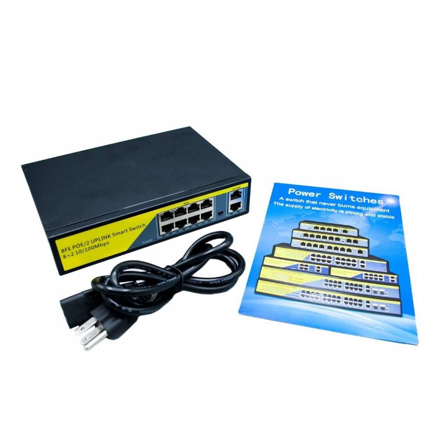 Switch KlaussTech fara management, 8 camere, 10/100/1000 Mbps, 20 G, DC 52V 2.3A 120W, Negru