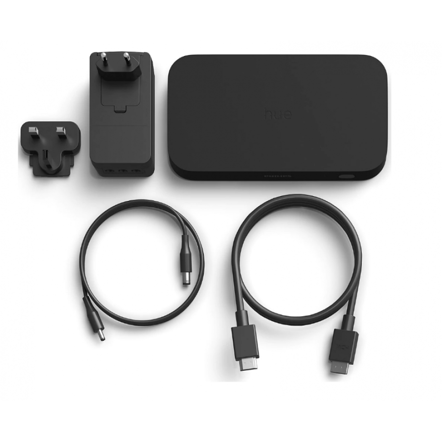 Sync Box pentru sincronizarea luminilor, HUE HDMI, Wi-Fi, 4 x Porturi, 4K 60Hz HDR10+ si Dolby Vision, Asistenti vocali Amazon/Alexa si Google Assistant, Negru