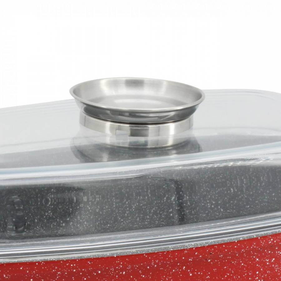 Tava cu Capac din sticla, Acoperire antiaderenta marmorata, Aluminiu turnat, 32 x 10,6cm, Moderna, Rosu