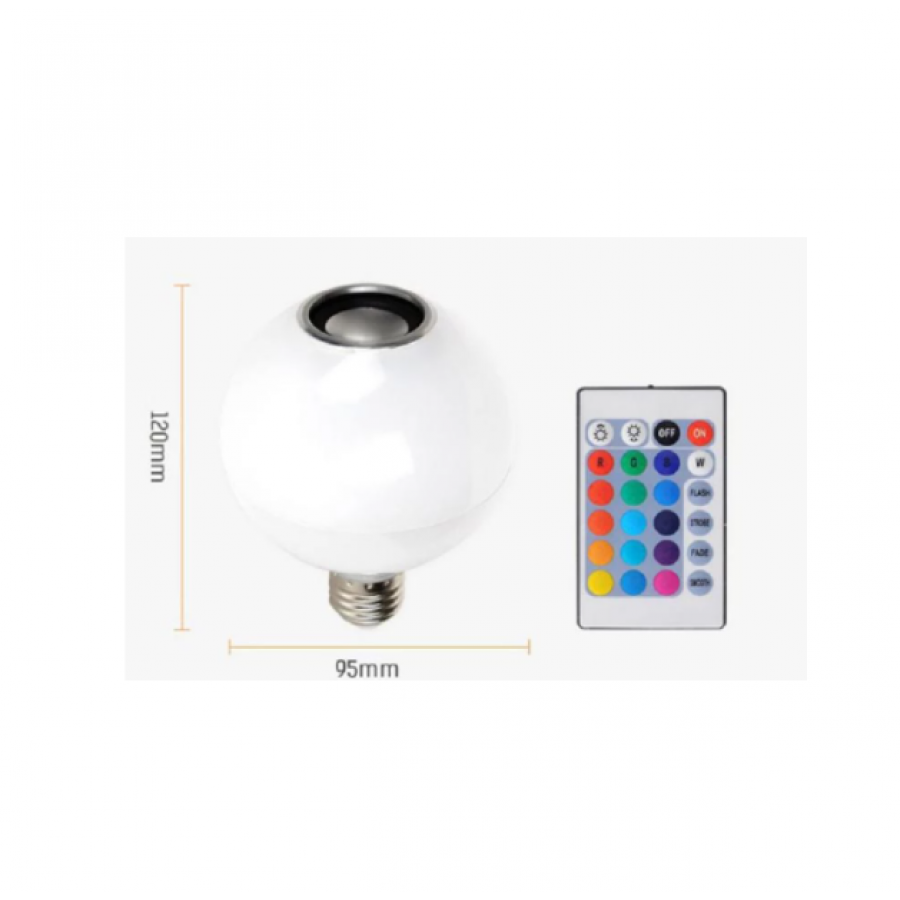 Bec Muzical KlaussTech cu Bluetooth, Control prin telecomanda, 12 W, E27, LED RGB, Modern, Alb