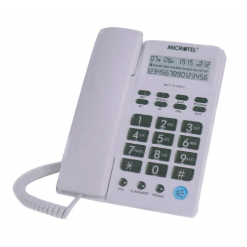 Telefon fix cu fir si Display LCD, Functie Pauza si Flash, 24 de Taste, Control volum sonerie, 2 linii, Alb