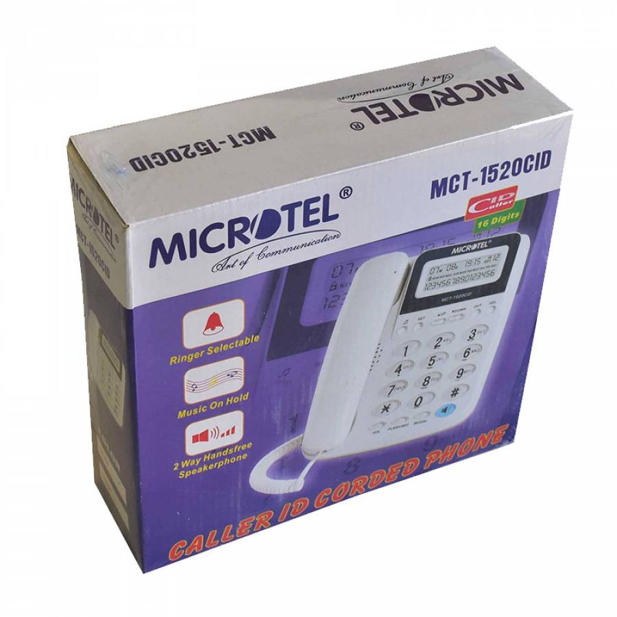 Telefon fix cu 16 taste, Functie redial, Tehnologie Handsfree, Reglare volum sonerie/receptor, Compact, Alb