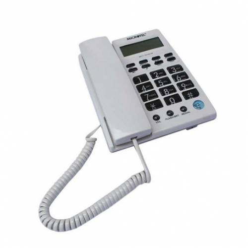 Telefon fix cu fir si Display LCD, Functie Pauza si Flash, 24 de Taste, Control volum sonerie, 2 linii, Alb