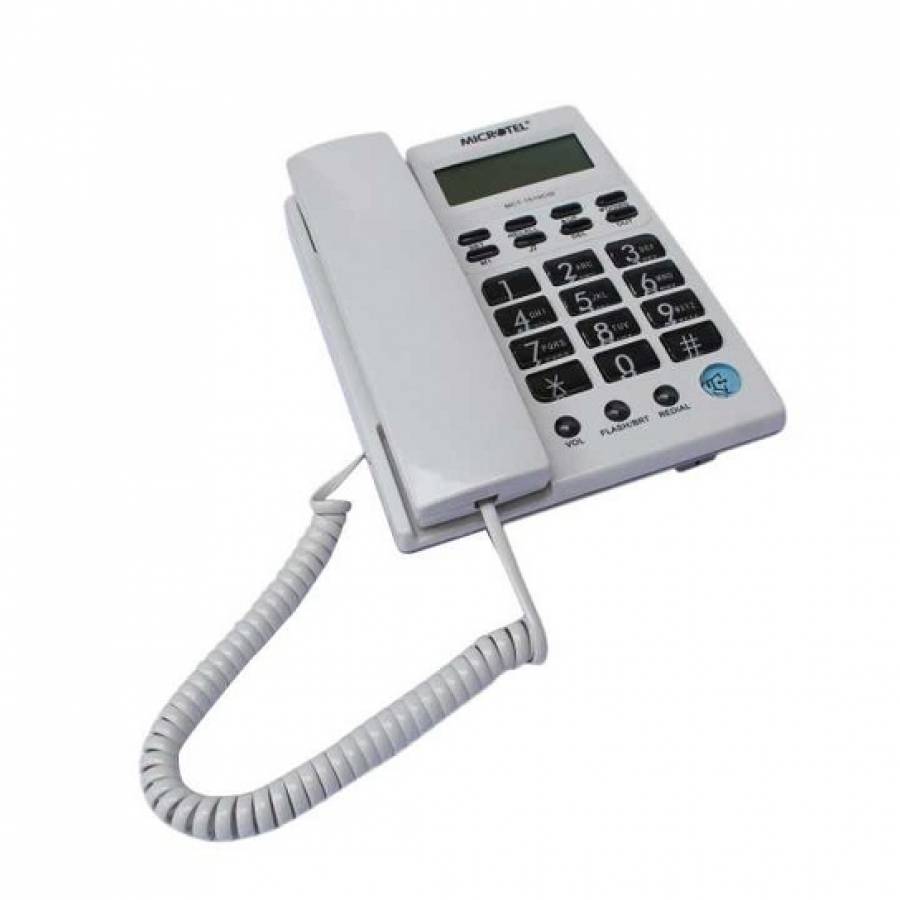 Telefon fix cu fir si Display LCD, Functie Pauza si Flash, 24 de Taste, Control volum sonerie, 2 linii, Alb