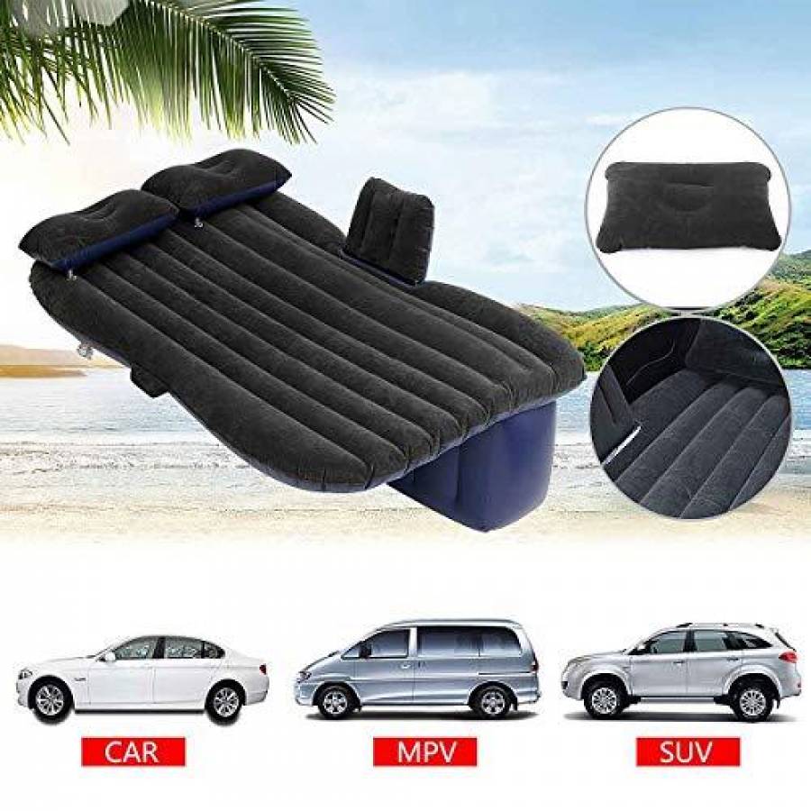 Saltea KlaussTech Auto Gonflabila pentru masina, 86 x 40 x 135 cm, 2 Perne, Catifelata, Negru