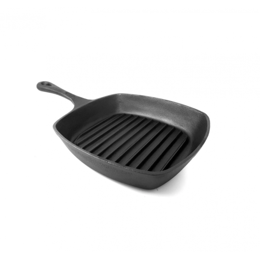 Tigaie Grill Klausstech de 26 cm, Inductie, Patrata, Fonta pura, Maner ergonomic, Design modern, Negru