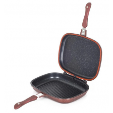 Tigaie cu Dublu Suprafata, Aluminiu Turnat, 30 x 22 cm, Suprafata Grill si Neteda, Garnitura din silicon, Visiniu Tigaie cu Dublu Suprafata, Aluminiu Turnat, 30 x 22 cm, Suprafata Grill si Neteda, Garnitura din silicon, Visiniu