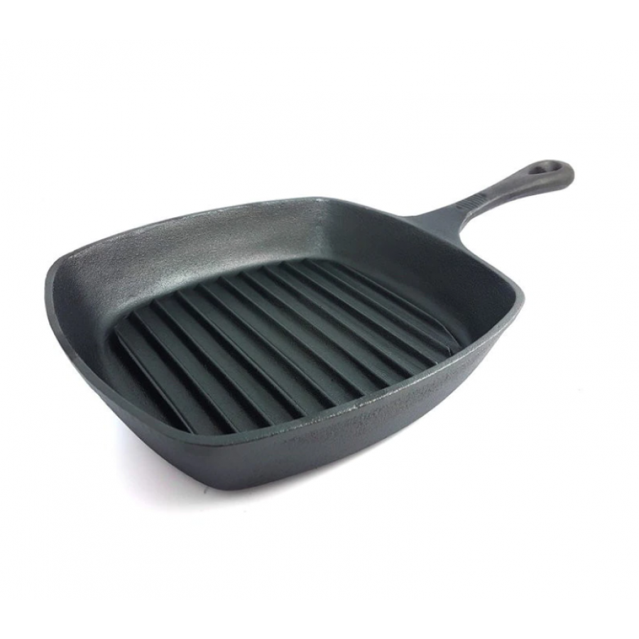 Tigaie Grill Klausstech de 26 cm, Inductie, Patrata, Fonta pura, Maner ergonomic, Design modern, Negru