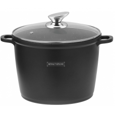 Oala marmorata cu capac din sticla termorezistenta, Diametru 24 cm, Inaltime 18 cm, Volum 6,5 L, Negru