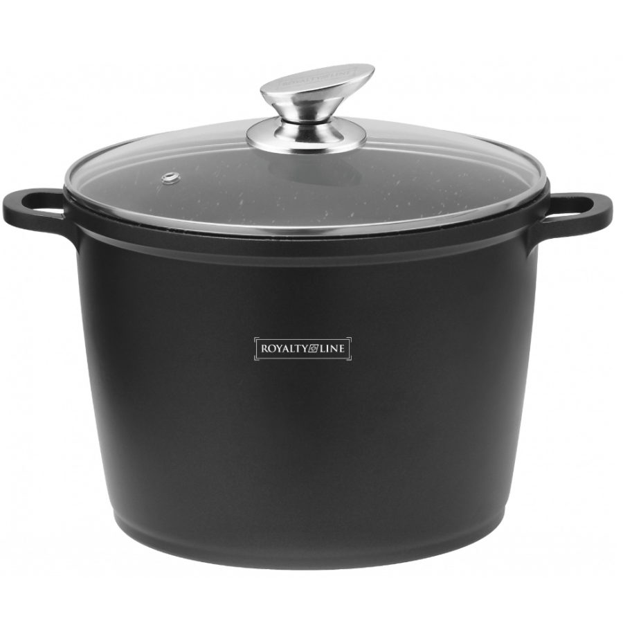 Oala marmorata cu capac din sticla termorezistenta, Diametru 24 cm, Inaltime 18 cm, Volum 6,5 L, Negru