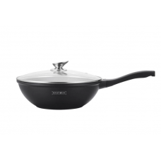 Tigaie WOK cu Finisaj marmura, Diametru 28 cm, Maner termorezistent si ergonomic, Capac rezistent, Negru Tigaie WOK cu Finisaj marmura, Diametru 28 cm, Maner termorezistent si ergonomic, Capac rezistent, Negru