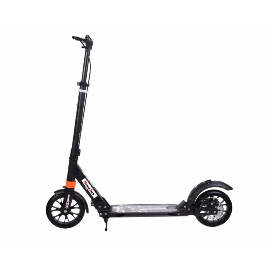 Trotineta KlaussTech cu Frana suspensie, Frana pe disc, Diametru roata 200 mm, Maner reglabil 80 - 145 cm, Material roti Poliuretan PU, Negru