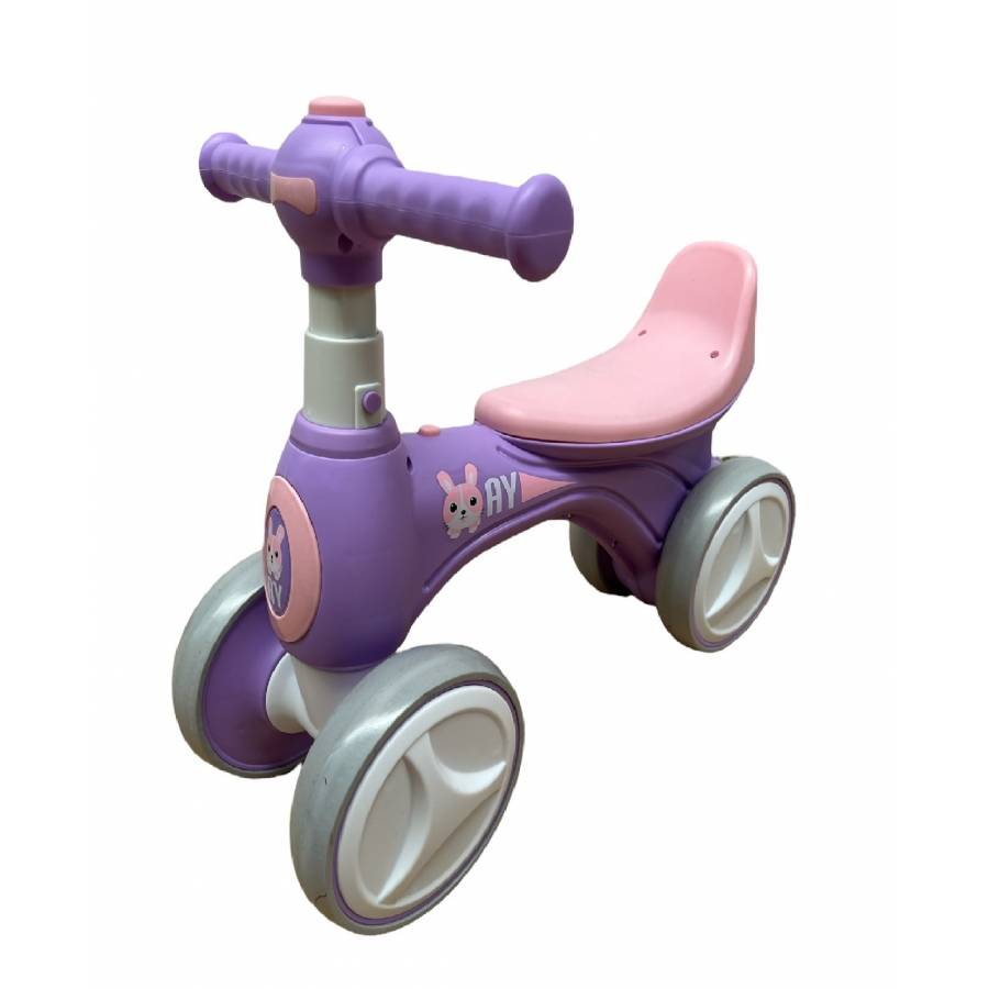 Bicicleta KlaussTech pentru copii, Corp din Plastic, 2 Roti pe fata si 2 pe spate, Sezut confortabil, Culoare Mov/Roz