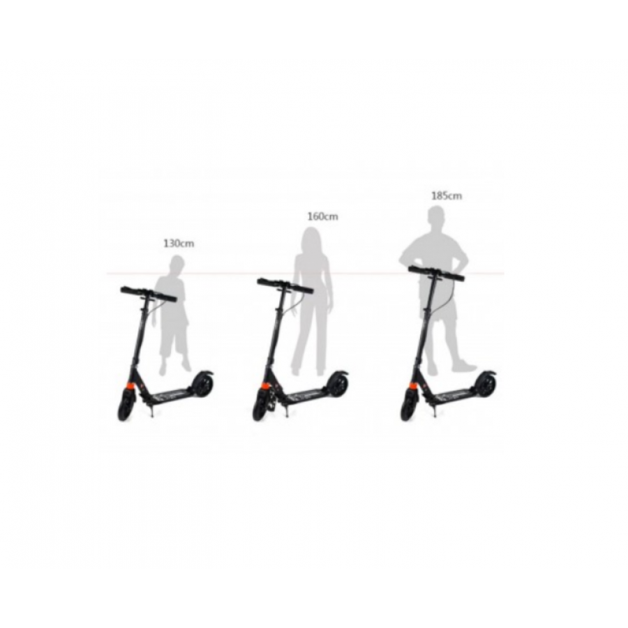 Trotineta KlaussTech cu Frana suspensie, Frana pe disc, Diametru roata 200 mm, Maner reglabil 80 - 145 cm, Material roti Poliuretan PU, Negru