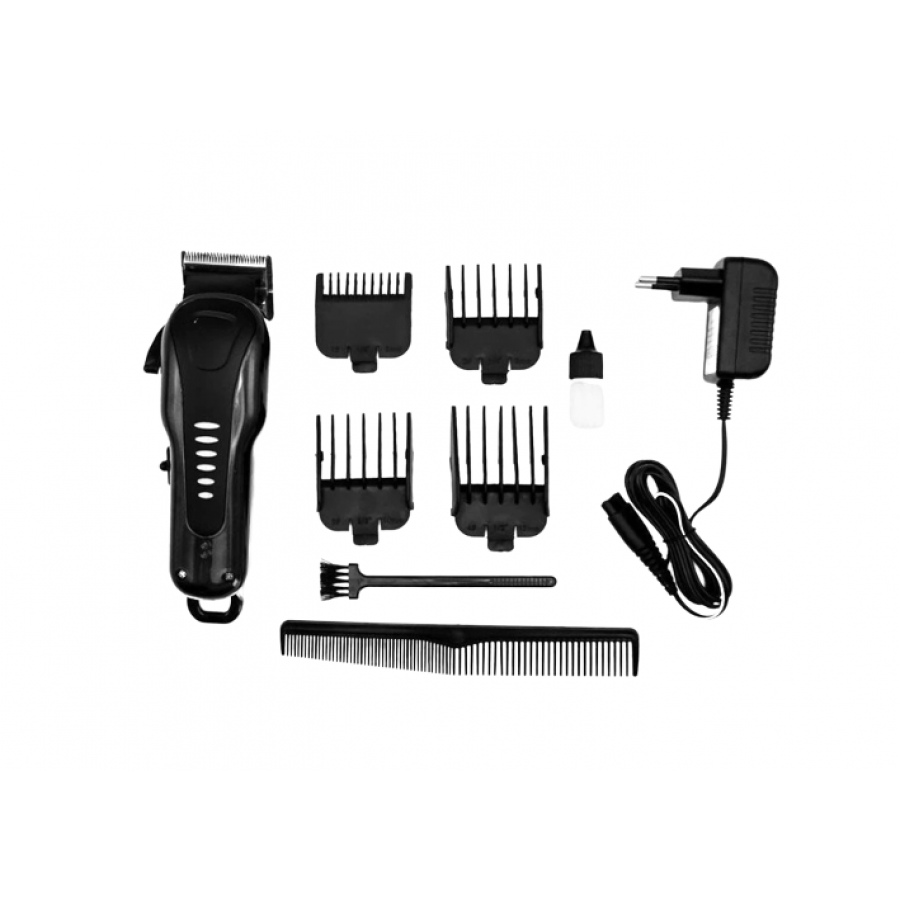 Aparat profesional de tuns cu Autoascutire, Incarcare 8 h, Autonomie 45 min, 4 Tipuri de pieptan, Modern, Negru