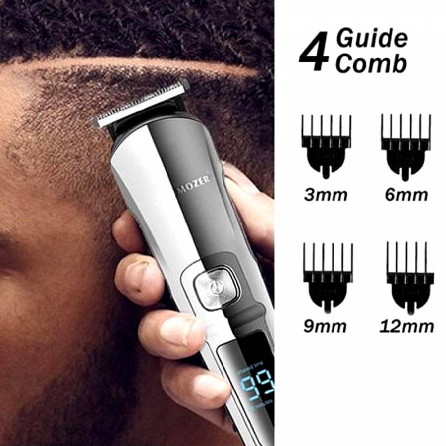 Aparat de Tuns 5W cu 4 Piepteni de tuns, 3 - 6 - 9 - 12 mm, LCD Display, Lame din Otel, Incarca rerapida, Argintiu