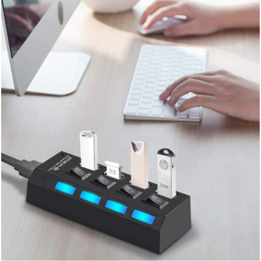 Hub KlaussTech USB 2.0 cu 4 Porturi, 480 Mbps, Cablu USB de 55 cm, Plastic, Negru
