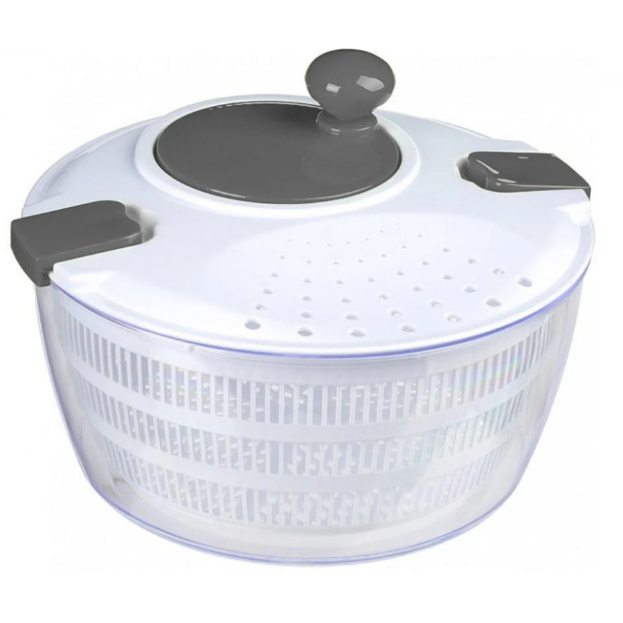 Uscator de salata Klausstech din Plastic fara BPA cu centrifuga, Capacitate 3 L, 16,5 x 25 cm, Culoare Alb/Gri