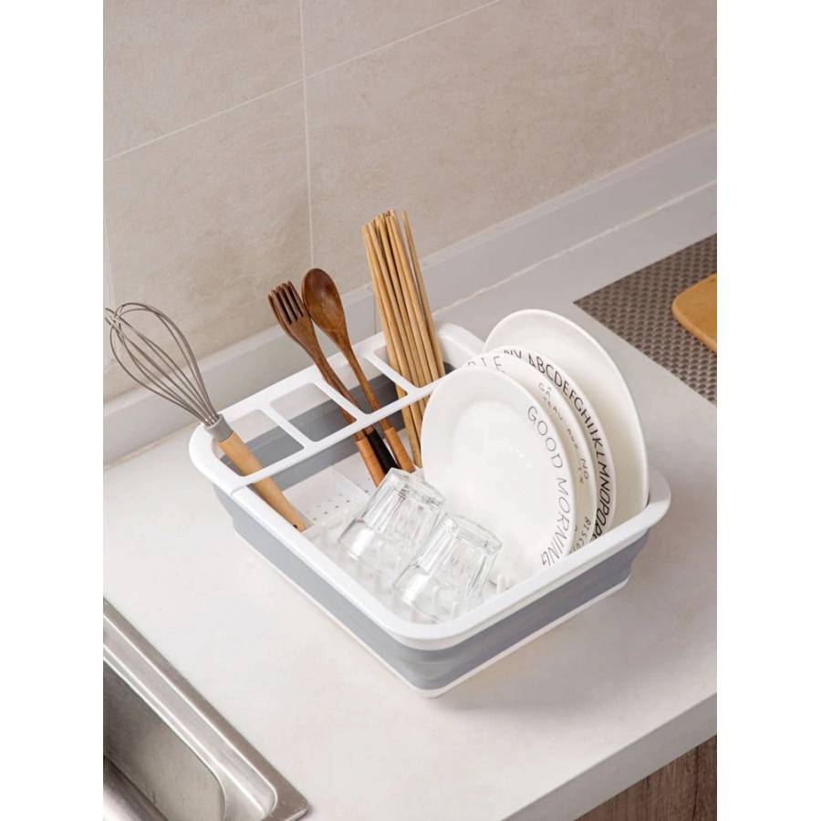 Organizator KlaussTech pentru ustensile de bucatarie, Pliabil, Tava scurgere, 36 x 32 x 12.2cm, Alb
