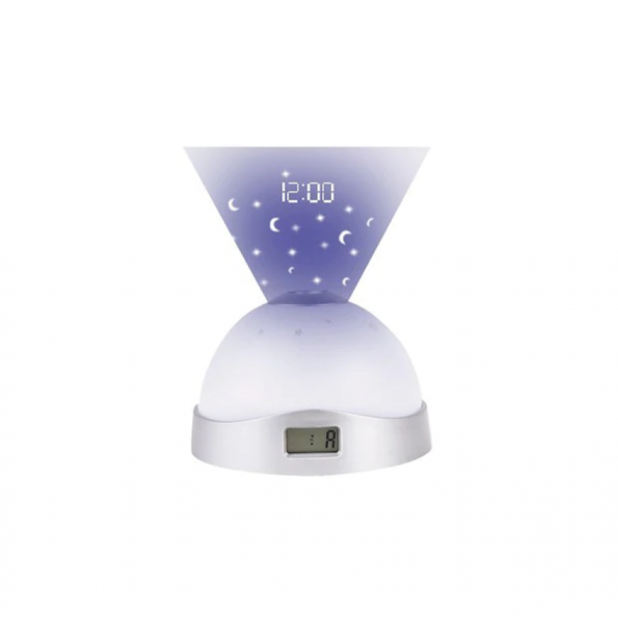 Lampa de Veghe RGB KlaussTech, Functionare pe baterii 3 x AAA, Afisaj Ceas, Proiectie, 0,5 W, 30 lm, Alb