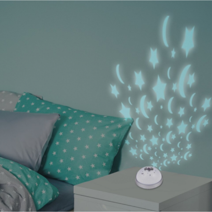 Lampa de Veghe RGB KlaussTech, Functionare pe baterii 3 x AAA, Afisaj Ceas, Proiectie, 0,5 W, 30 lm, Alb