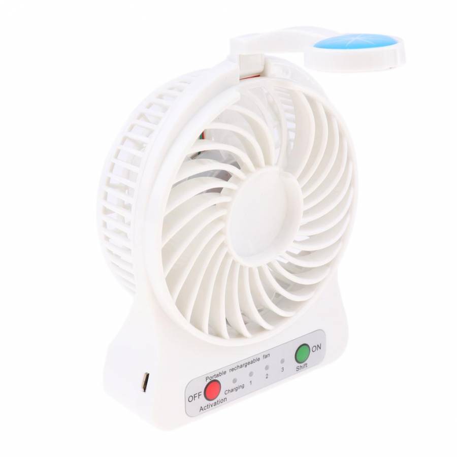 Mini Ventilator KlaussTech  reincarcabil, 1200 mAH, 4 W, Incarcare USB, Incarcare 4 h, 3 Trepte de viteza, Alba