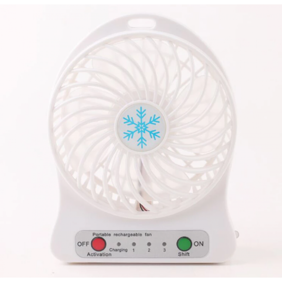 Mini Ventilator KlaussTech  reincarcabil, 1200 mAH, 4 W, Incarcare USB, Incarcare 4 h, 3 Trepte de viteza, Alba