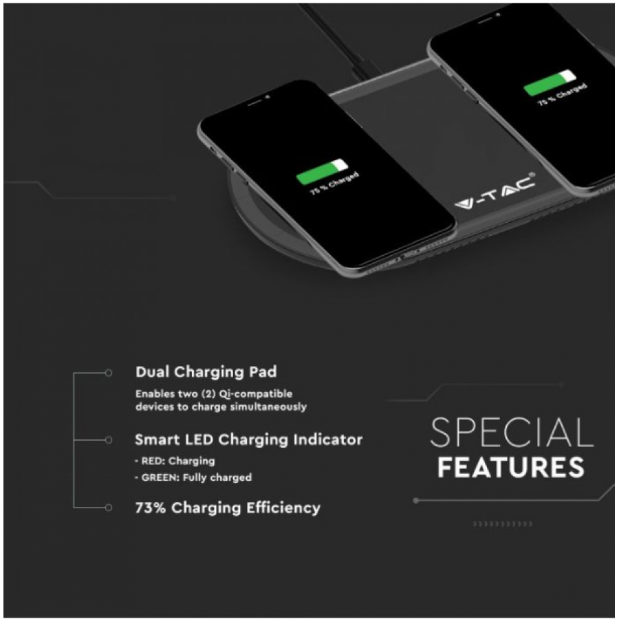 Incarcator Wireless de 10 W, DC 5V - 3A, Iluminare LED, Design modern, Lungime cablu 1m, Negru