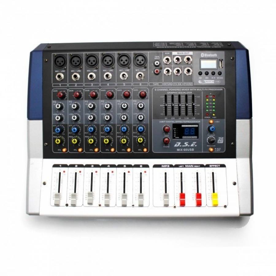 Mixer Amplificat 6 canale, Consola DJ, 500W, Conexiune bluetooth, USB, Procesor de efecte, 2 x Speak ON, 2 x Jack 6,3 mm, Alb/Negru