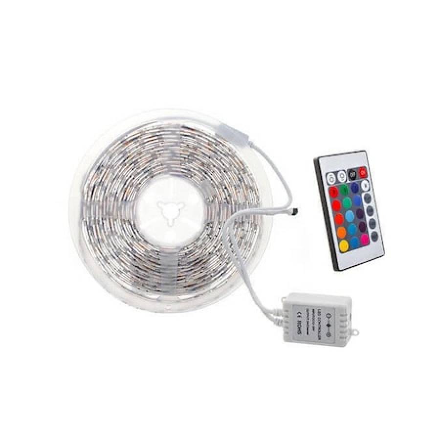 Banda Led Klausstech Multicolora Rgb , Telecomanda 24 Taste Cu Ir , Transformator 2a , 300 Led-uri , Lungime 5m