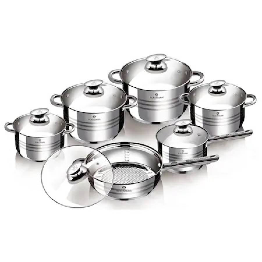 Set Oale Si Tigai Otel Inoxidabil, Cu Capace, (12 Piese) Jumbo Gourmet Line Blaumann Bl 3135