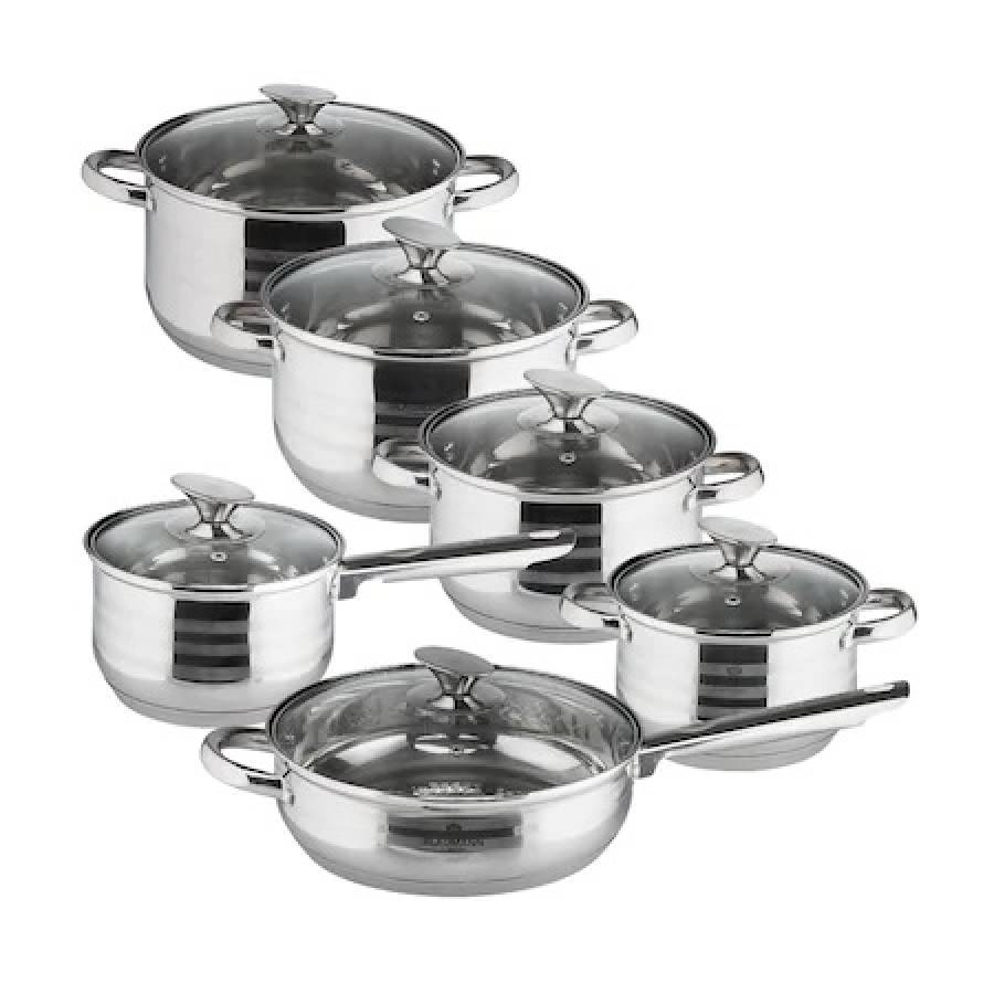 Set Oale Si Tigai Otel Inoxidabil, Cu Capace, (12 Piese) Jumbo Gourmet Line Blaumann Bl 3135