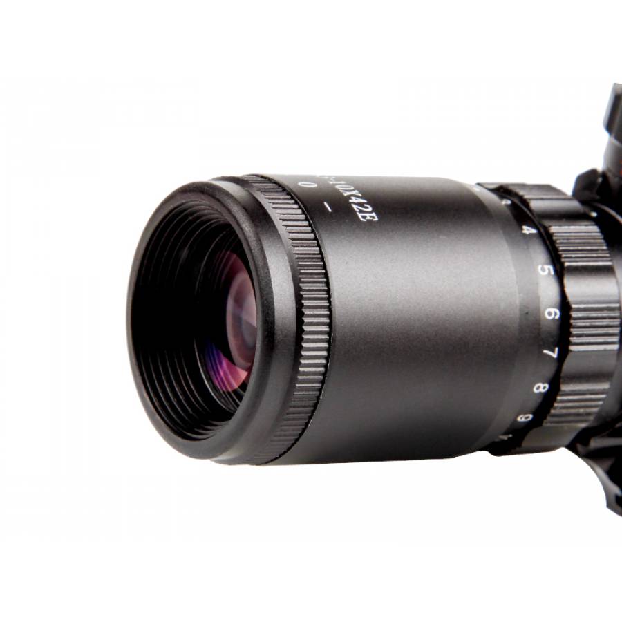 Luneta Profesionala cu Laser KlaussTech, obiectiv 42 mm, zoom 3x - 10x, Lentile cu Protectie, Waterproof