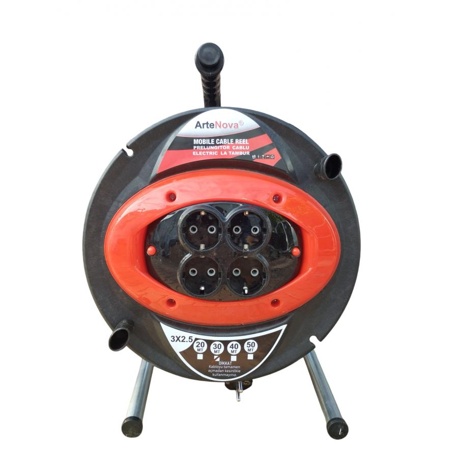 Prelungitor, cablu electric pe tambur negru, 30 de metri.