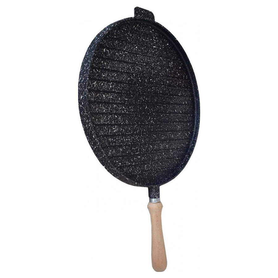 Tigaie grill cu doua fete, maner din lemn, Granit