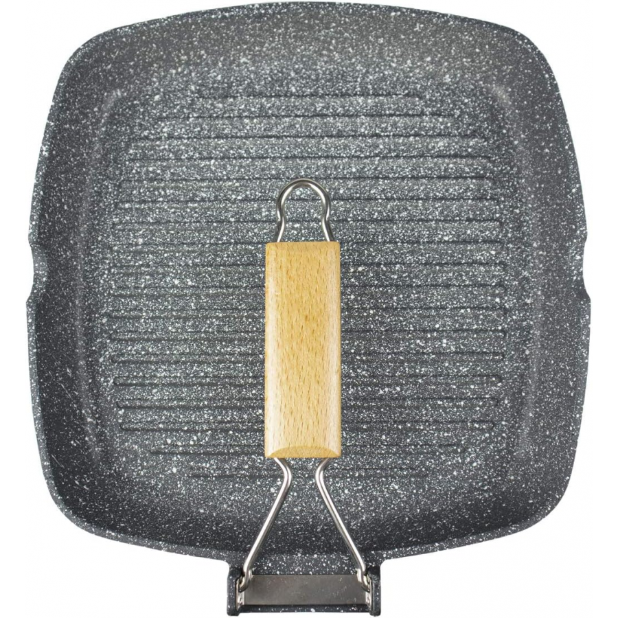 Tigaie pentru grătar, mâner pliabil din lemn 28 cm