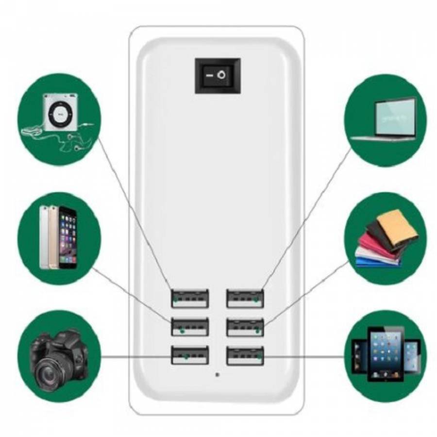 Incarcator 6 Hub USB Conexiune UE SUA, 6 porturi, USB 5V 3A Adaptor de perete, Încărcare telefon mobil pentru iPhone iPad Samsung cu comutator