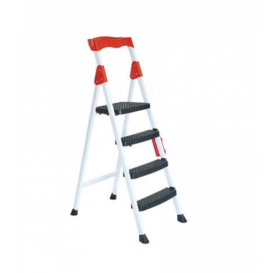 Scara Pliabila Celsius, 4 Trepte Antiaderente, Capacitate De Sustinere 150kg, Cadru Din Metal, Usor De Folosit, Design Compact, Alb/negru/galben