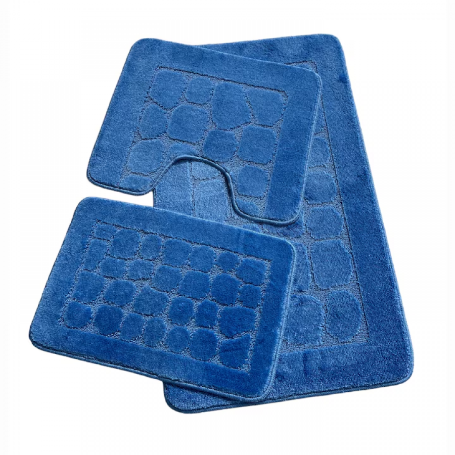 Covoras de baie, set, 3 piese, polipropilena, 100x60, 60x50, 40x60, Albastru KlaussTech