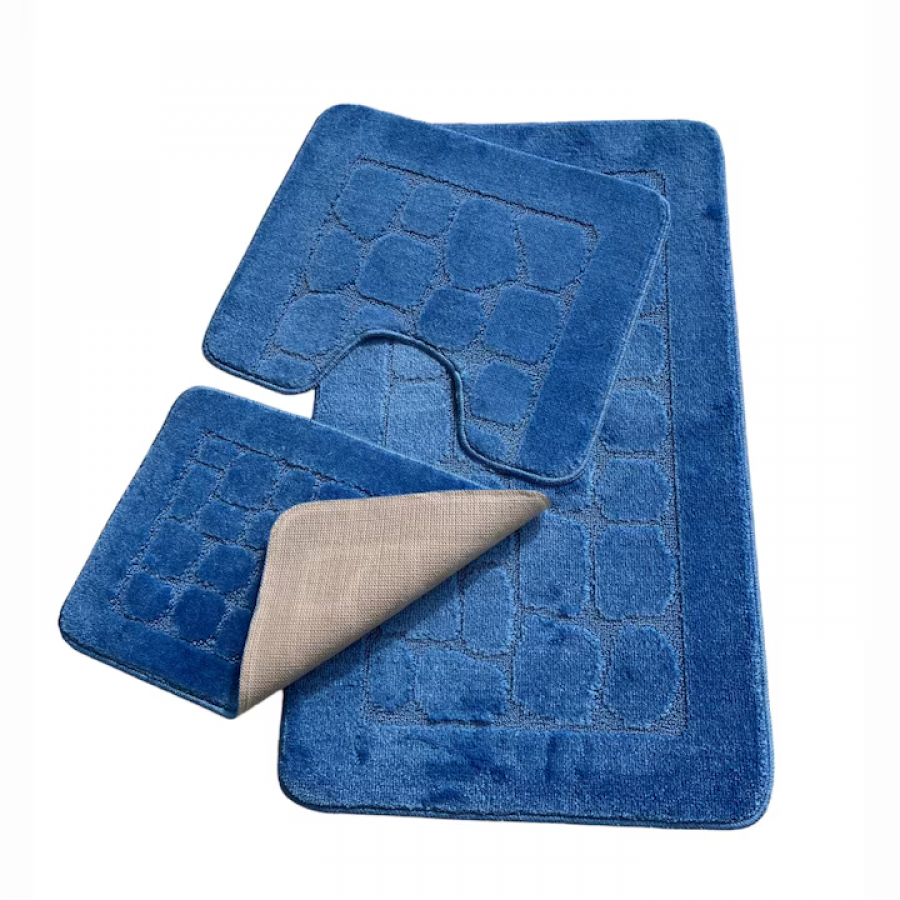 Covoras de baie, set, 3 piese, polipropilena, 100x60, 60x50, 40x60, Albastru KlaussTech