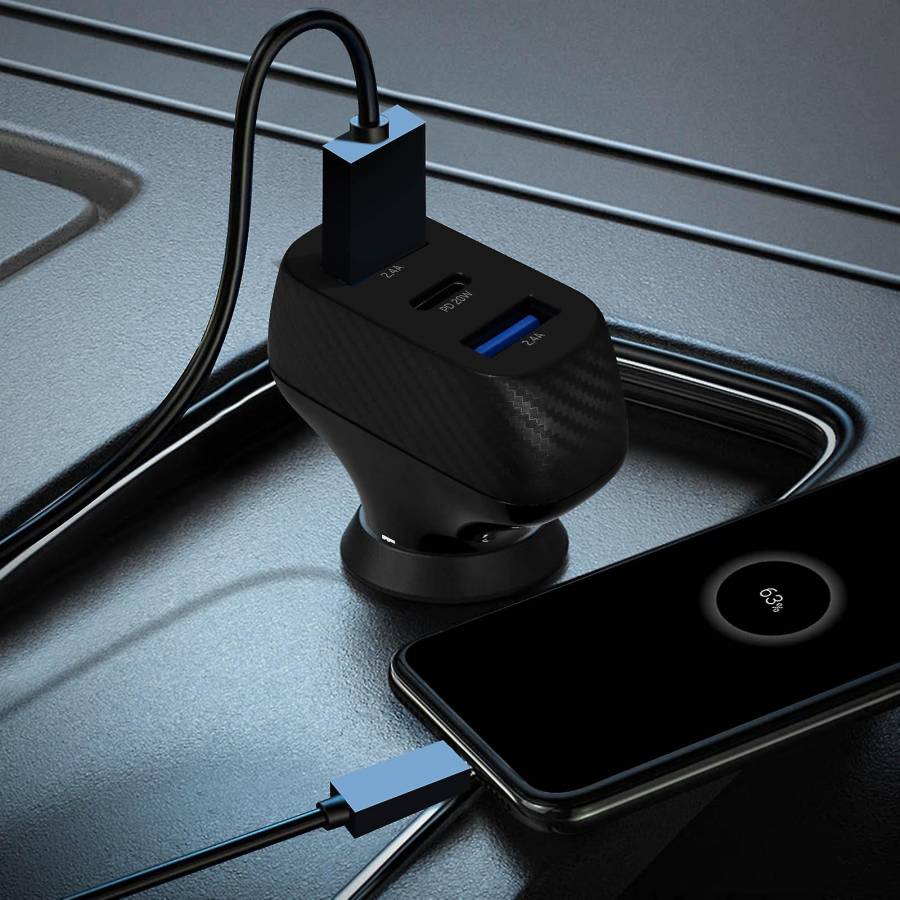 Incarcator auto rapid, 2x USB 2.0 + 1x USB-C negru