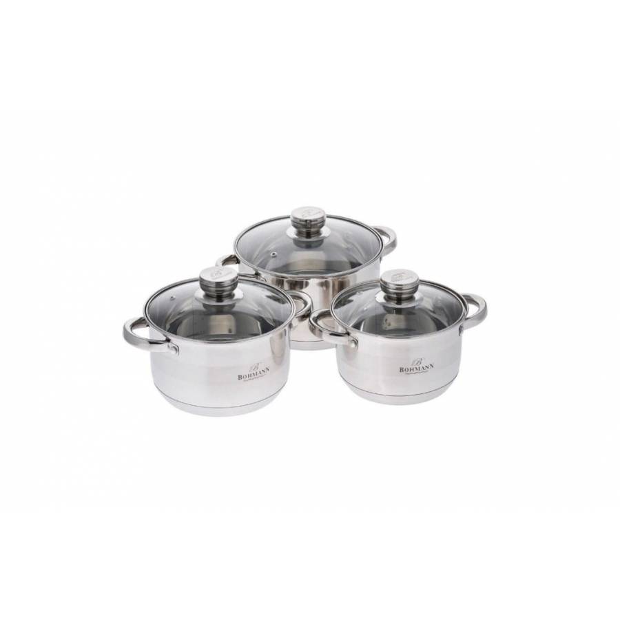Set Oale 6 Piese Bohmann, (2.6l, 3.6l, 4.5l), Inductie, Cu Capac Sticla, Inox