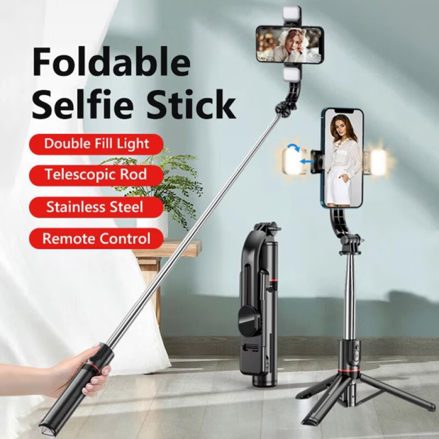 Selfie Stick, Trepied cu Bluetooth 4.0, Portabil, 360° Rotation Design, Fixare Stabila, 90 cm, Negru KlaussTech