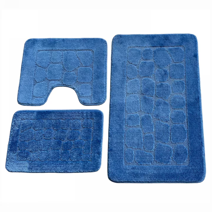 Covoras de baie, set, 3 piese, polipropilena, 100x60, 60x50, 40x60, Albastru KlaussTech